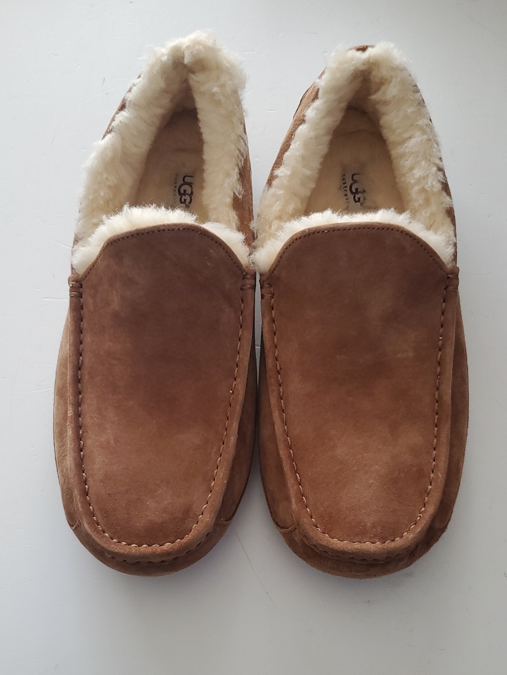 UGG Men's Chestnut Brown Suede Shearling Slip-Ons